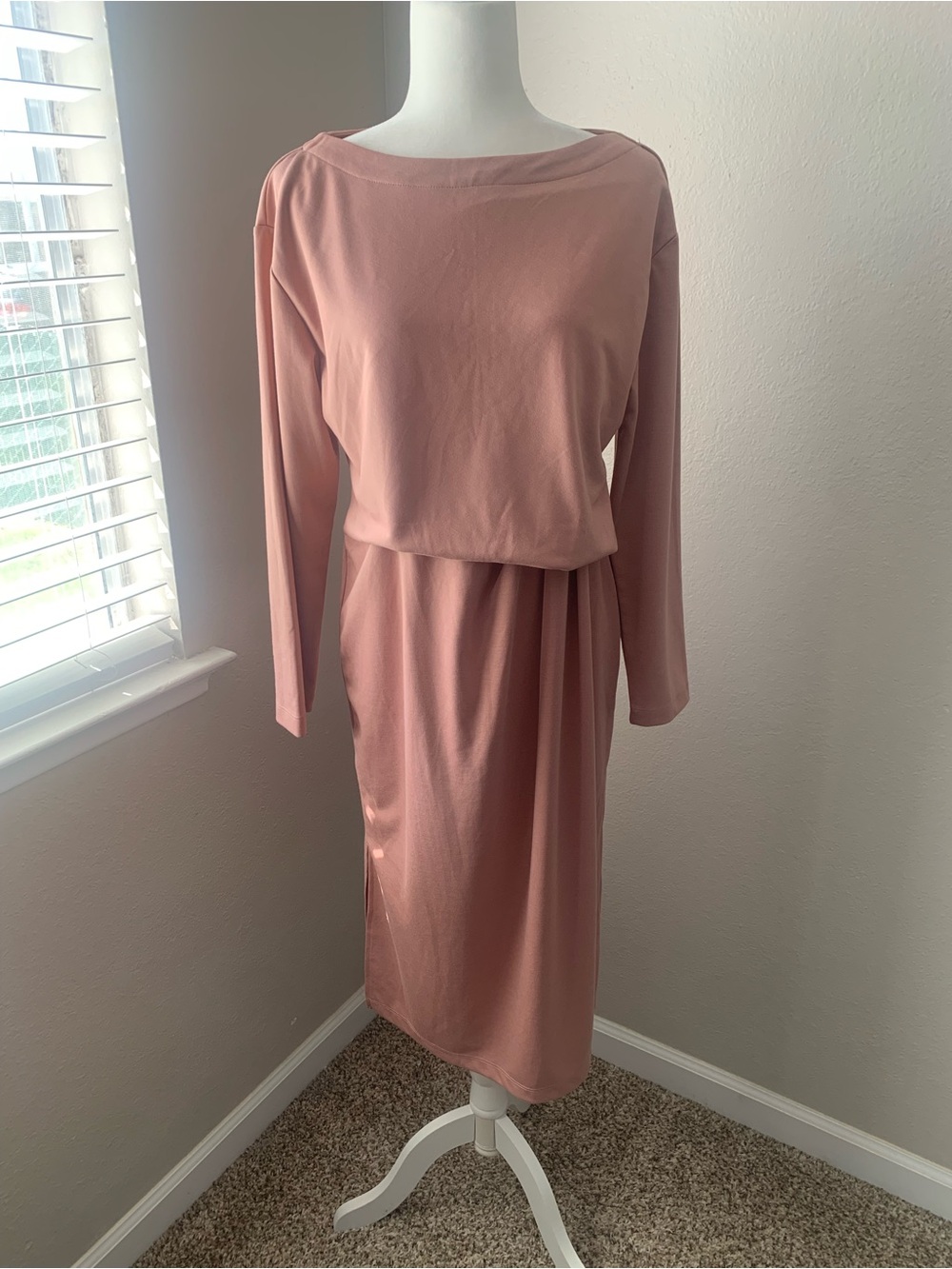Prologue Dusty Rose Blouson-Style Long Sleeve Midi Dress